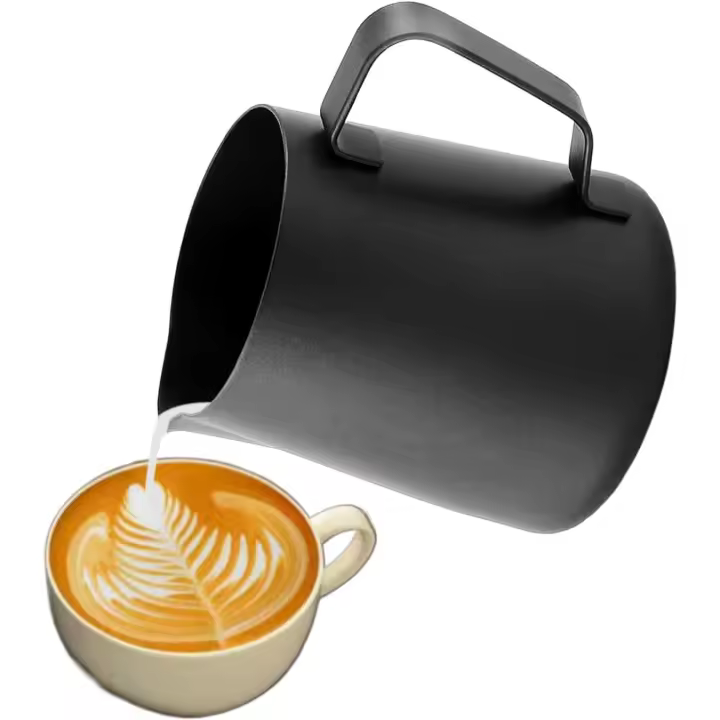 Latas de acero inoxidable para evaporar, latas de leche y café, capuchino, latte art, negro, 12 onzas/350 mililitros - 1
