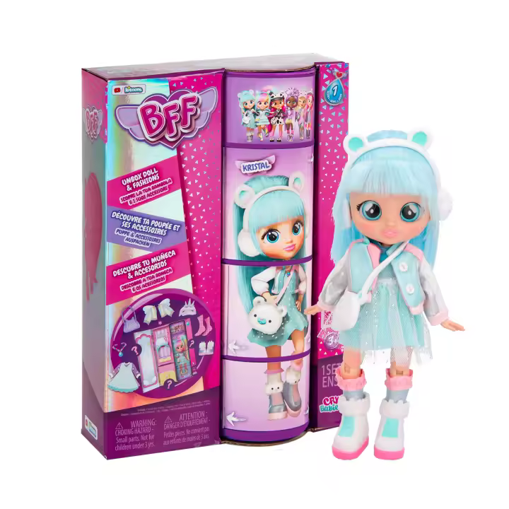 BFF BY BEBÉS LLORONES Kristal | Muñeca fashion Coleccionable con Pelo largo, Ropa de tela y 9 Accesorios - Juguete regalo para niñas y niños +5 Años - 1