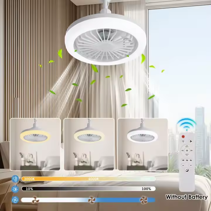 Ventilador de techo inteligente pequeño de 10 pulgadas con Luz y control remoto, 25 W, 3 velocidades, 3 Colores, 3000 K-6500 K, Bombilla LED ajustable, para dormitorio y Cocina, con Luz blanca y base E27. - 1