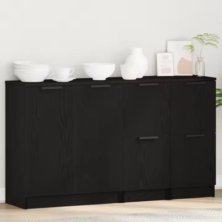 vidaXL Buffets 3 pcs Madera de Roble Negro - 1