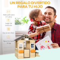 Outsunny Casa de Jardín Infantil de Madera Casa de Juegos Exterior para Niños de 3 -7 Años con Ventanas 2 Jardineras y 1 Banco 113x94x134,5 cm Natural - details 3
