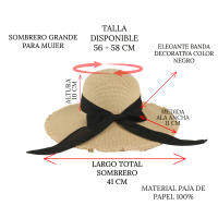 Kebedo Moda Sombrero de Paja para Mujer, Pamela de ala Ancha Grande, Gorro de Playa con lazo Cinta decorativa, Sombrero Verano Transpirable con Protección Solar para Piscina, Vacaciones, Viaje para Mujer Adulto Talla única Ajustable 56-57CM - details 0