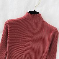 Suéter De Mujer Con Volantes Y Cuello Bajo Largo Manga Larga Tejido Básico Solido Rayado Para Otoño Invierno Top Casual - details 41