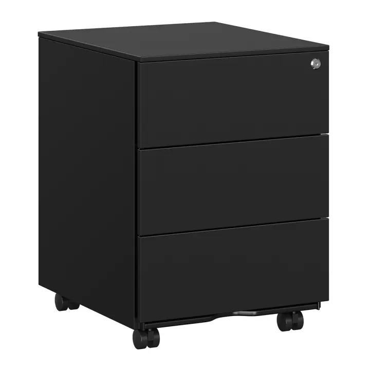 SONGMICS Gabinete de Archivos Móvil, Cajonera de Oficina con 3 Cajones, Cierre, para Documentos de Oficina, Carpetas Suspendidas, Premontado, 39 x 45 x 55 cm (Largo x Ancho x Alto), Blanco/Negro Mate - 1
