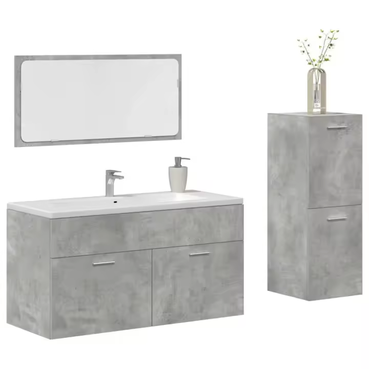 vidaXL Set muebles de baño 2 piezas madera contrachapada en color Gris hormigón/Roble Sonoma | almacenamiento funcional diseño moderno para baño dormitorio sala - 1