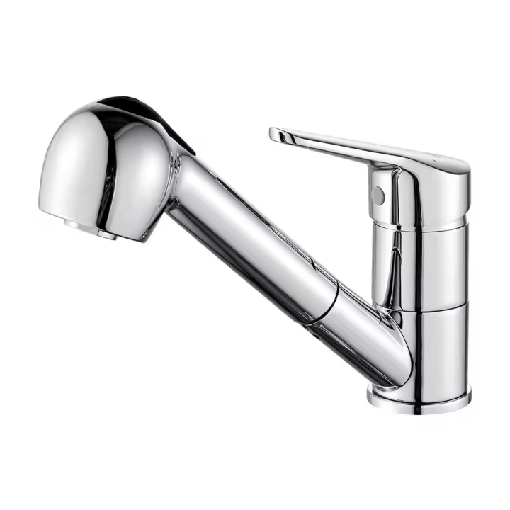 Grifo de Cocina extraible con rociador, Grifo de fregadero de Caño Bajo, Grifo giratorio de 360 °, cromado y Plisado. - 1