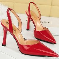 Sandalias De Tacón Alto Para Mujer 9cm Cómodas Elásticas Con Slingback De Cuero Glossy Azul Rojo Verano Fiesta Danza Pumps - details 5
