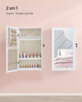 Espejo joyero de pared, organizador espacioso en marrón rústico o blanco, ahorro de espacio ideal para accesorios, con cerradura y 2 llaves, 37x10x67 cm - details 3