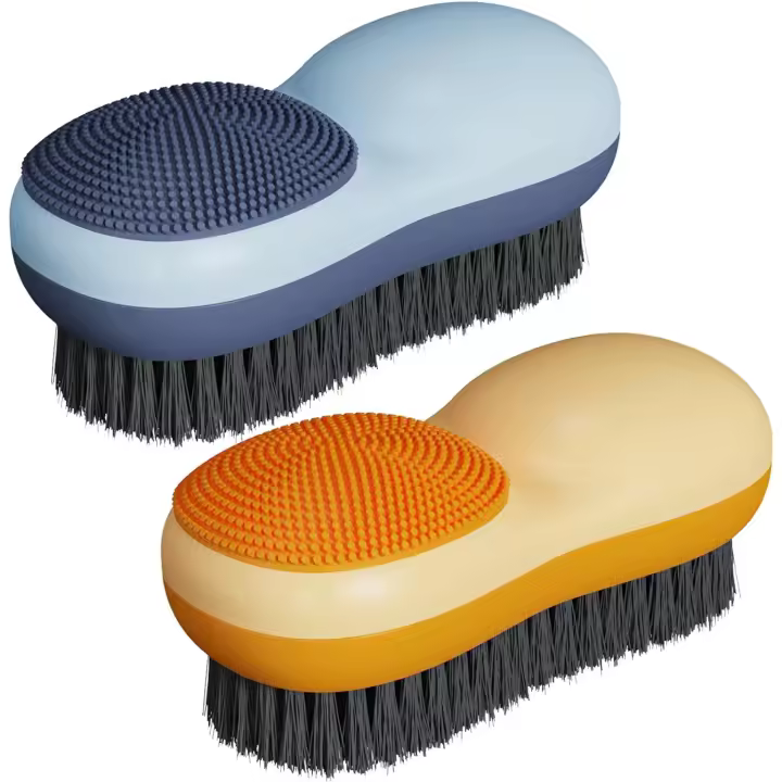 Paquete de 2 cepillos de cerdas suaves de dos lados para quitar manchas, cepillo de silicona para lavar ropa, cepillo de fregado de doble uso para ropa interior, azul y naranja - 1