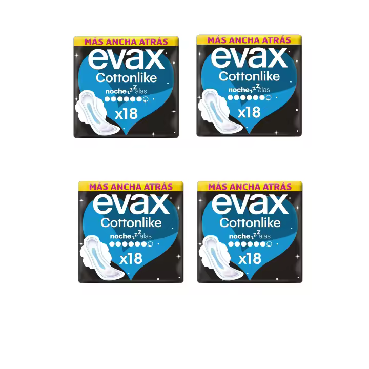 72 Compresas con Alas Evax Cottonlike para Noche - Hasta 100% Noches Limpias - 1