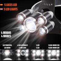 Linterna Frontal Led Recargable, 5 Led de Alta Potencia 4 Modos de Luz, Bateria 6800 Mah, Correa Ajustable para la Cabeza para Running, Camping, Pesca, Trail Essential By Natural Bio Pharma - details 0