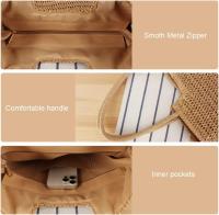 Bolsas de Playa de paja para Mujer, Bolsa de Playa Tejida, casual, Bohemian, Grande, Bolso de hombre para Vacaciones - details 4