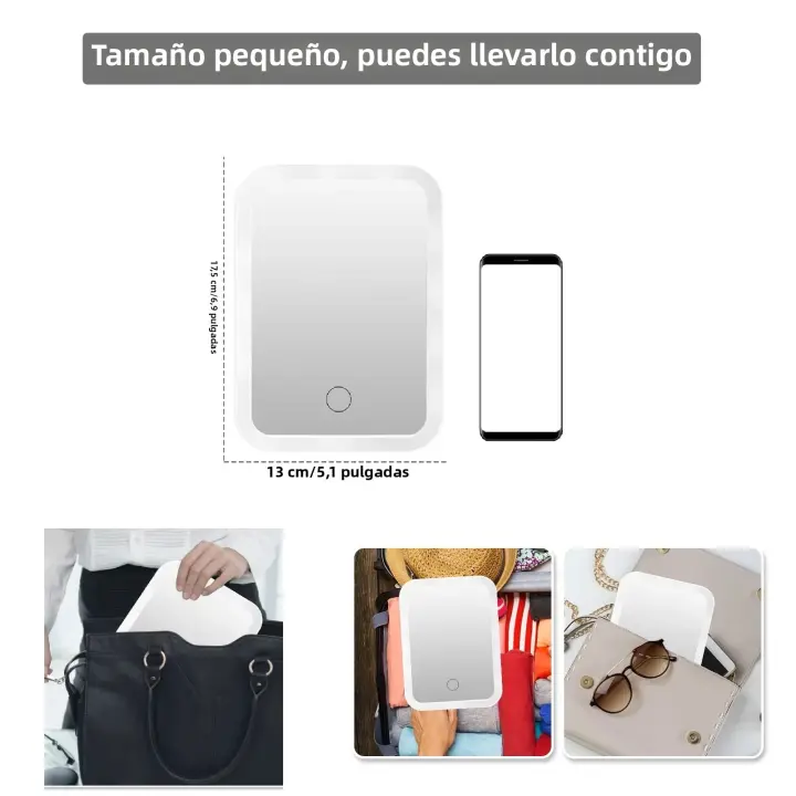Espejo De Maquillaje LED Plegable Con Pantalla Táctil Y Luz Magnificación De 10X Para Viajes Espejo De Vestíbulo Con Control Remoto Y Función De Almacenamiento - 1