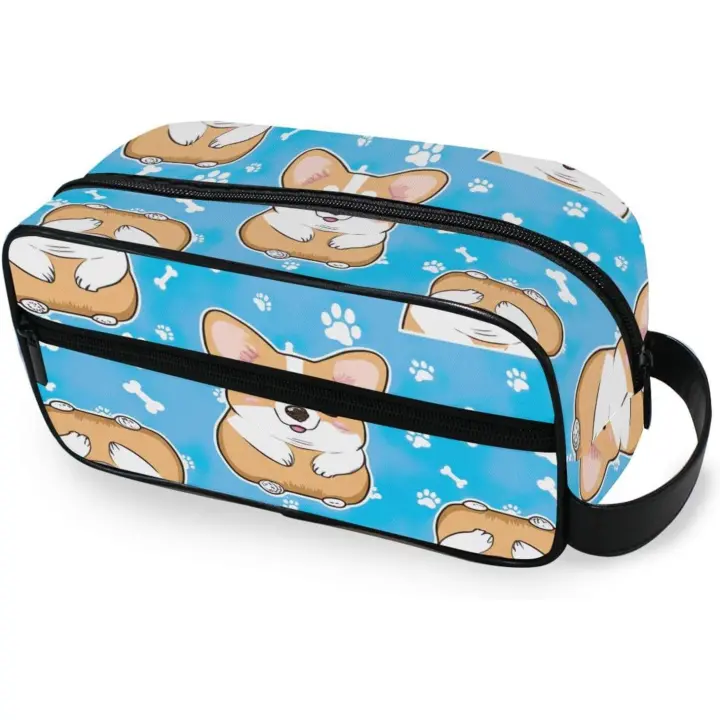Neceser colgante unisex con diseño de huesos de perro, organizador de viaje azul, resistente al agua, para afeitado y artículos de aseo. - 1