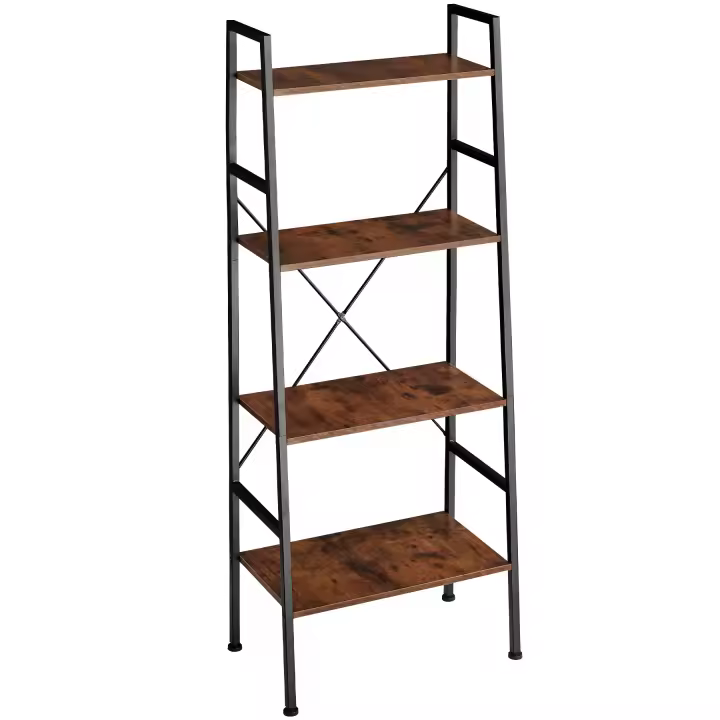TECTAKE - Estantería de Escalera con 4 Baldas de Madera, Sistema Antivuelco, Estantería Pared, Muebles de Salón, Recibidores de Entrada - 61,5 x 36,5 x 150 cm - 1