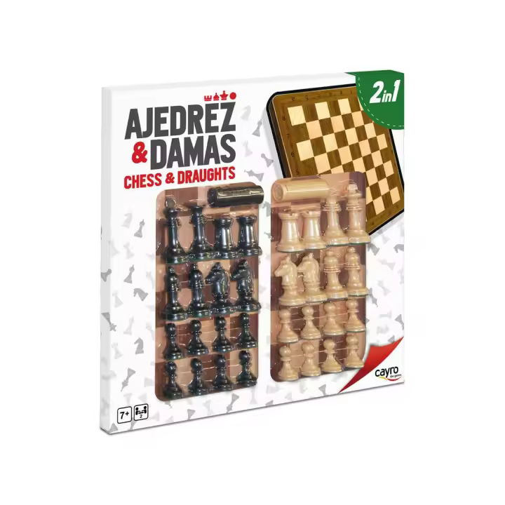 CAYRO TABLERO AJEDREZ-DAMAS DE MADERA 40X40 CM - Juego de mesa familiar con accesorios - 1