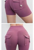 Shorts De Fitness Para Mujer Con Bolsillos Pantalones Cargo Terciopelos Yoga Estilo Verano Secado Rápido Butt Peaches - details 6