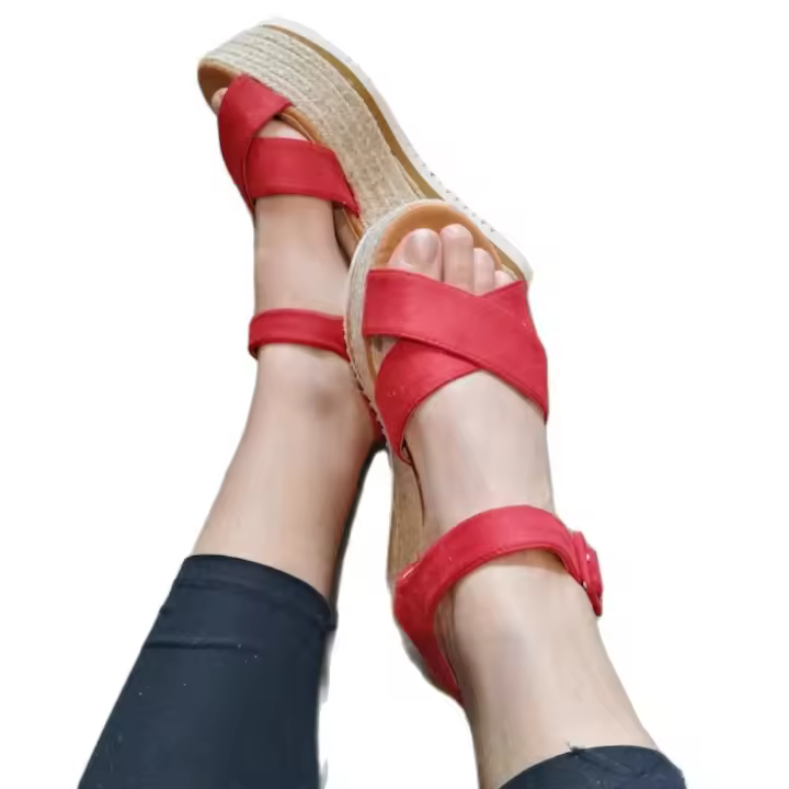 Sandalia Mujer Plataforma Planas Camel Negros Esparto Cordones Tobillo Joven Verano 2024 - 1