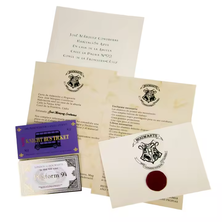 Rakmark Carta aceptación en Castellano Personalizada Escuela de Magia ticket Dorado en 3D - 1