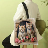 Bolso De Hombro Para Mujer Durable De Lino Con Estampado De Flores Y Gatos Bolso De Compras Y Playa Casual Unisex - details 5