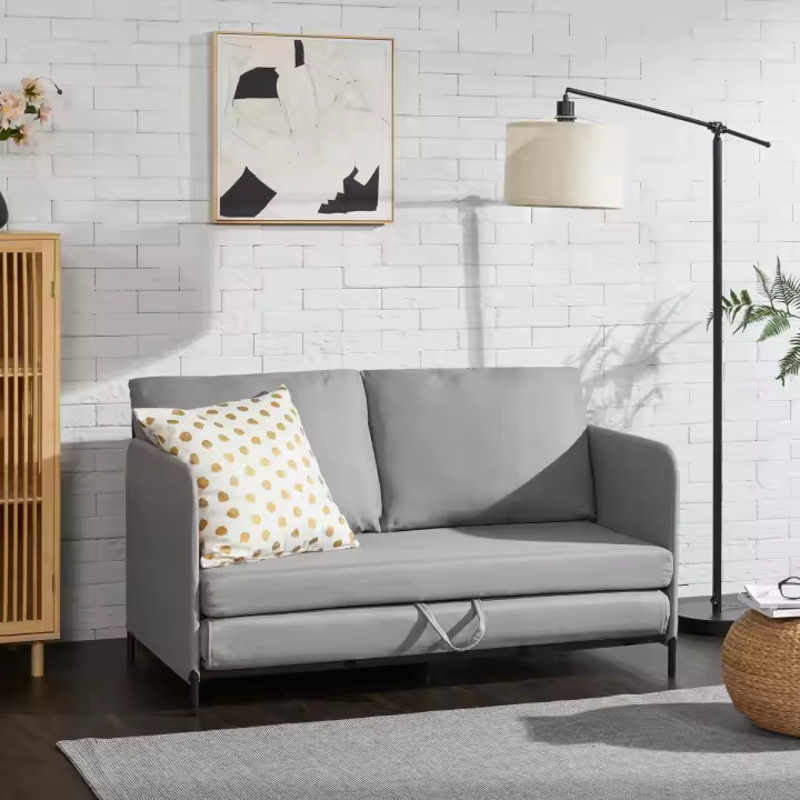 Sofá cama Soini plegable diseño 2 en 1 espuma textil metal 78 x 125 x 67 cm - Gris claro [en.casa] - 1