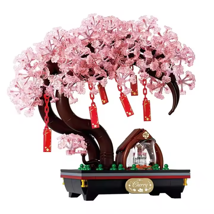 Bloques De Construcción Románticos De Sakura Arbolado En Maceta Con Luz Modelos De Bloques De Escritorio Decoración Educativa Para Niños Juguete De Montaje Regalos - 1