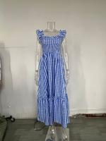 Vestido Elegante De Verano Para Mujer Con Patrón De Cuadros Y Suspensión Elástica Ajuste Suave Sin Mangas Cuello Abierto Longitud Hombro a Tobillo - details 4