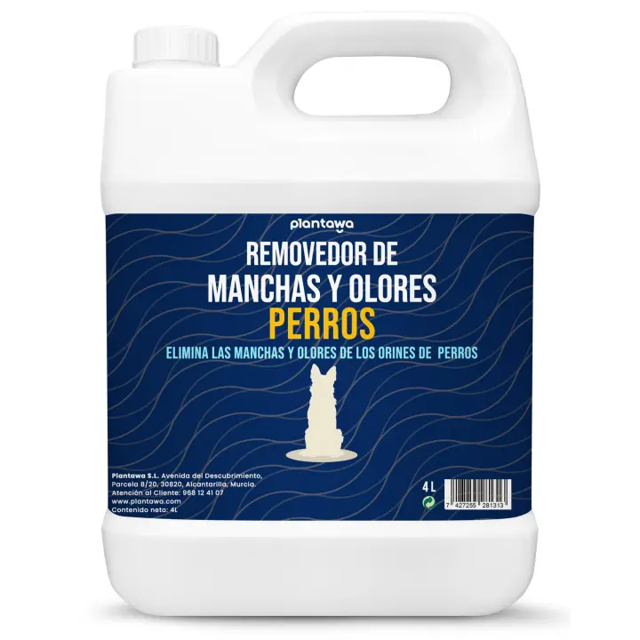 Plantawa Eliminador de Olores y Manchas de perro 4 Litros; Limpiador enzimático con poder de limpieza. Alfombras y Muebles | Elimina Heces, Orina, Vómito | Seguro para familias. - 1