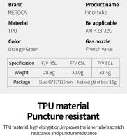 MEROCA Llanta De Bicicleta De Carretera TPU 700x23-32C FV Ultra Ligera Para Bicicleta De Carretera Inner Tube 45L/65L/80L - details 3