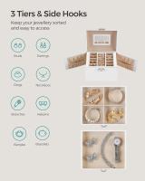Joyero de 3 grados con Espejo, Organizador de joyas con cerradura y ASA, 2 cajones, almacenamiento de joyas de viaje, Modern Estilo - details 0