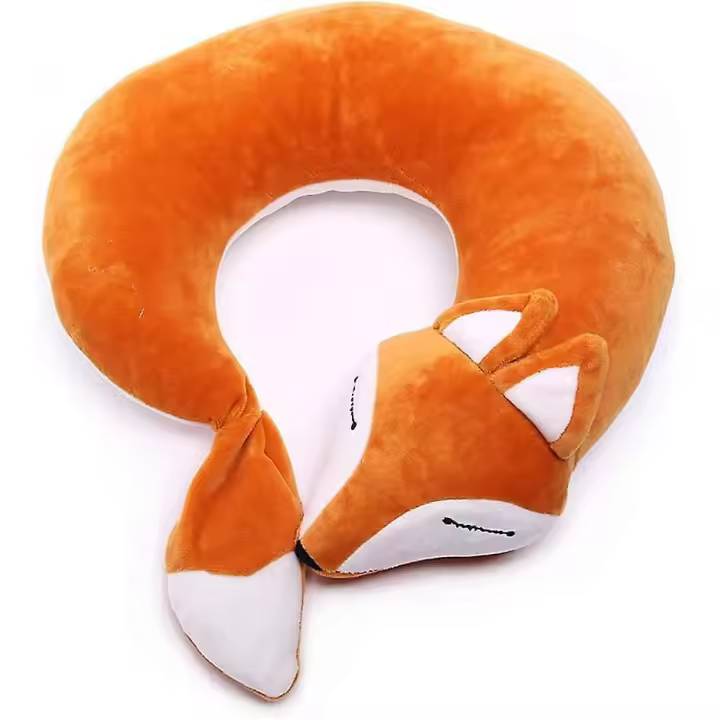 Almohadas de viaje Hombres Aviones Fox Animal Cuello en forma de U Almohada de piel de felpa de dibujos animados cálido Cómodo equipaje Almohada para aviones Coche Tren (Negro) - 1