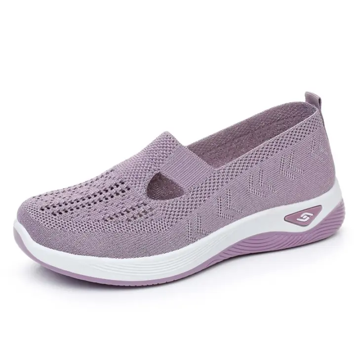 2025 new sports style women's shoes, women's breathable warp knitted women's shoes, lace-up sports shoes Summer breathable soft sole middle-aged and elderly mother shoes - 1
