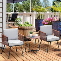 Outsunny Conjunto de Muebles de Jardín de Ratán Sintético 3 Piezas Conjunto de Mesa y 2 Sillas de Ratán con Cojines Acolchados Extraíbles para Balcón Terraza Patio Gris - details 1