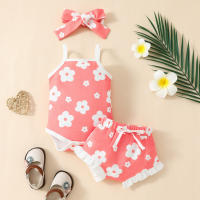 Conjunto Veraniego Para Bebé Niña Con Estampado De Flores Camiseta Y Shorts Con Diadema 2 Piezas Ropa Infantil De Verano - details 2
