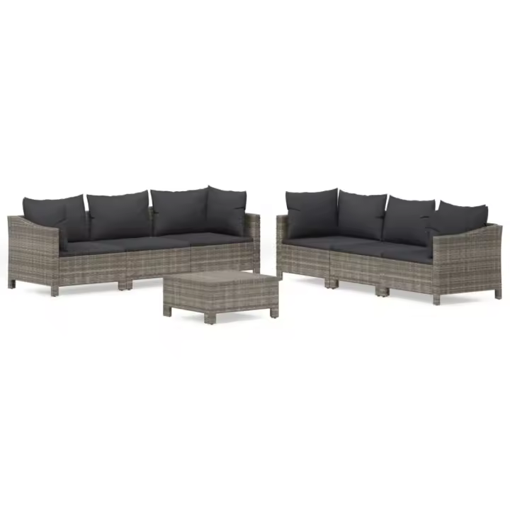vidaXL Set de muebles de jardín 7 pzas y cojines ratán sintético gris - 1