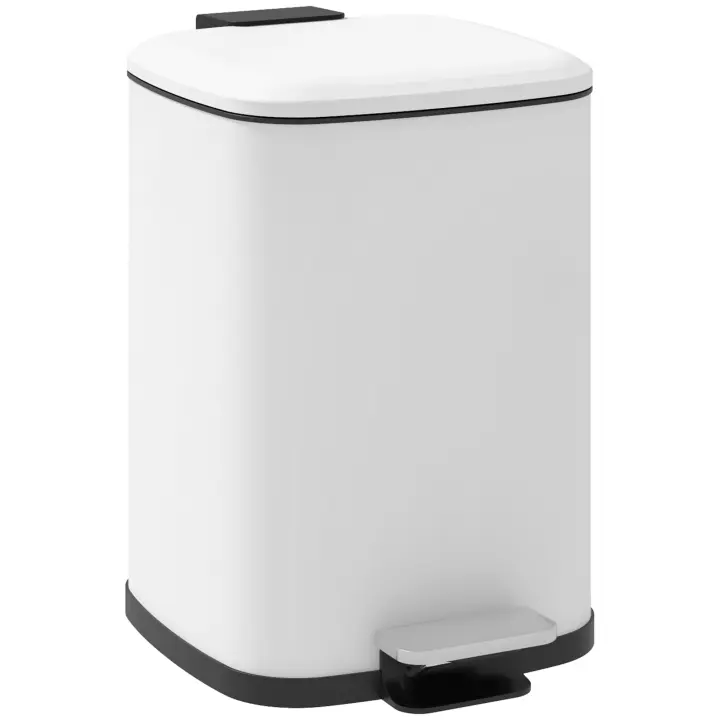 HOMCOM Cubo de basura de cocina de 12 l con tapa de cierre suave, pedal, papelera antihuellas y cubo interior extraíble, color blanco - 1