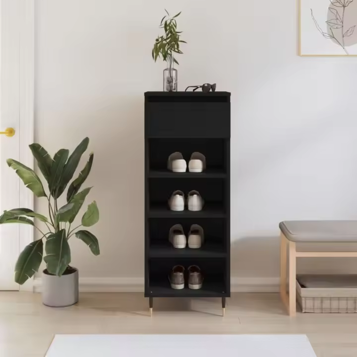 vidaXL Mueble zapatero madera contrachapada negro 40x36x105 cm - 1