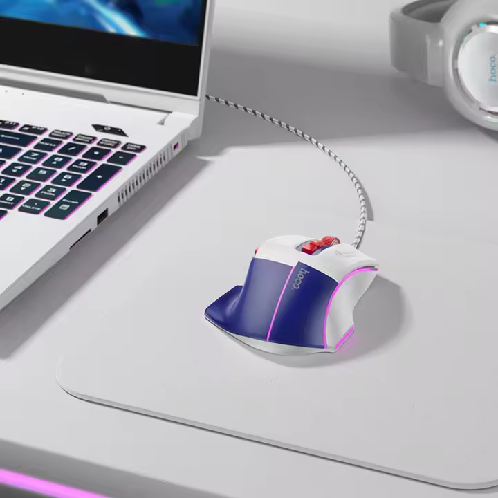Ratón Gaming HOCO 3600 DPI - Precisión y Velocidad para Ganadores | USB-A | Blanco y Azul - 1