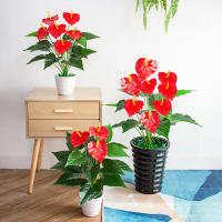 1PC Flores Artificiales De Palma Roja Texturizada Decoración Para Sala De Estar Y Mesas Plantas Verdes Y Rojas De Resina Para Fiesta - details 1