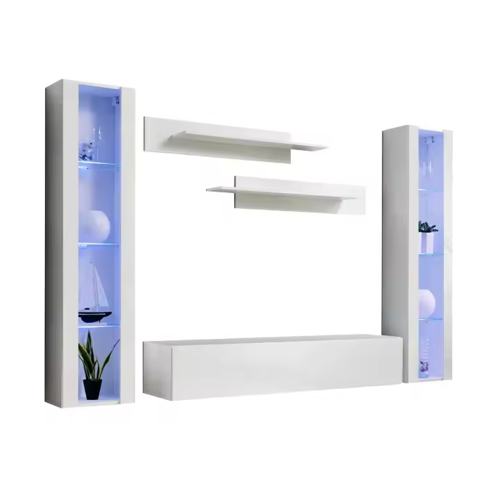 MB Muebles Bonitos - Conjunto Mueble de Salón con Vitrina, Ancho 280cm, Más Colores, Acabado Brillo, Mueble TV, Modelo Nora 8 - 1