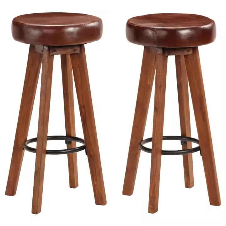 vidaXL Taburetes de cocina 2 uds cuero auténtico madera maciza acacia - 1
