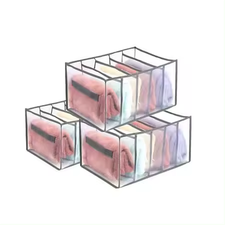 Set de 3 piezas Organizador Armario Ropa- [36X25X20]cm- con 5 Compartimentos para Ahorrar Espacio- Cajas Organizadoras para Pantalones, Camisetas, Toallas- Caja Organizadora Ropa con Separadores Flexible - 1