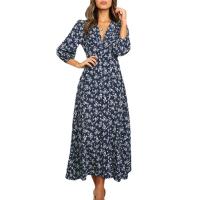 Vestido Bohemio De Florales Para Mujer Largo Manga Casi Hasta El Codo Estilo Casual Cintura Alta Impresión Vestido Maxi Para Playa - details 3