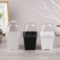 Juego De 5 Macetas Cuadradas Pequeñas Con Domos De Humedad Transparentes Para Plantas En Iniciación Moderno Estilo Plástico - details 1