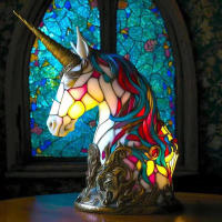 Lámpara De Mesa Serie Animal Vidrio Tatuado Gato Dragón Lobo Caballo Águila Delfín Tortuga Elefante Sirena Luz Nocturna - details 4