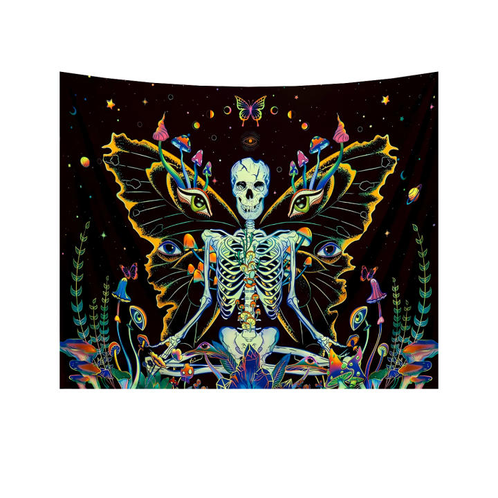 Amonercvita - Tapiz De Calavera De Luz Negra Para Pared, Diseño De Esqueleto, Reactivo A Los Rayos UV, Plantas De Neón Y árboles, Tapices Estéticos
