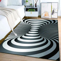 Alfombra 3D Vórtice Ilusión Negra Y Blanca Para Dormitorio Tapete Geométrico Abstracto Optico Enchufe Decorativo No Eslipiente Para Sala De Estar - details 4