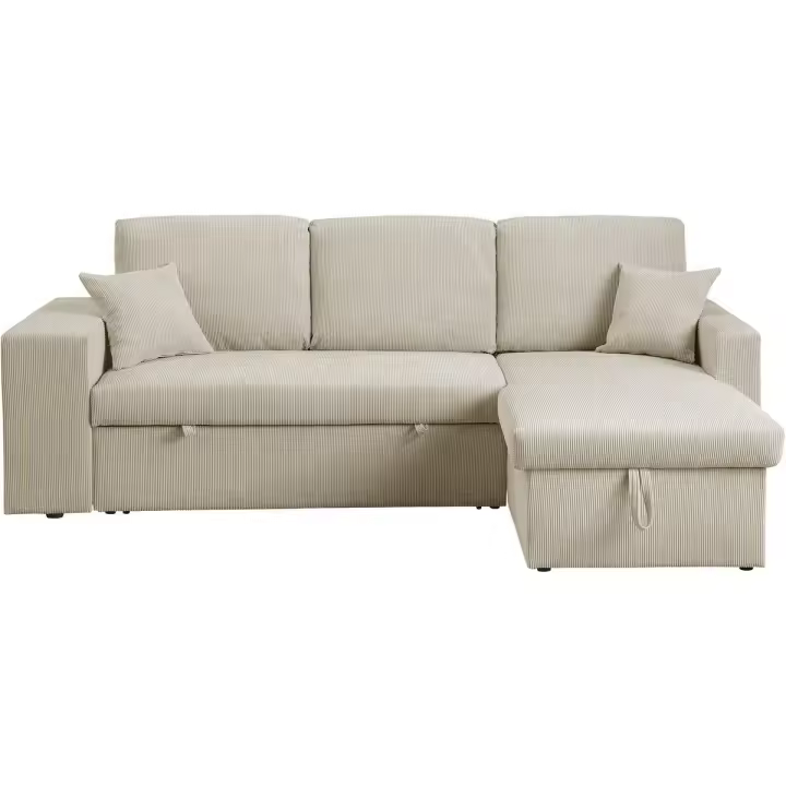 Habitat y Jardin - Sofá esquinero convertible/reversible de pana "Axel" - 3 plazas - Beige - 1