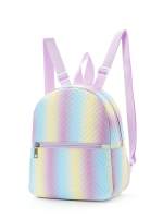 Mochila Clásica Para Niñas Con Detalle De Chevrons Y Correa Ajustable En PU Mediana Con Cierre De Cremallera - details 1
