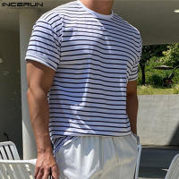 Camiseta Casual Para Hombre INCERUN Estilo Simple Con Rayas Cuello Redondo Manga Corta Suave Transpirable Talla S-5XL - details 7